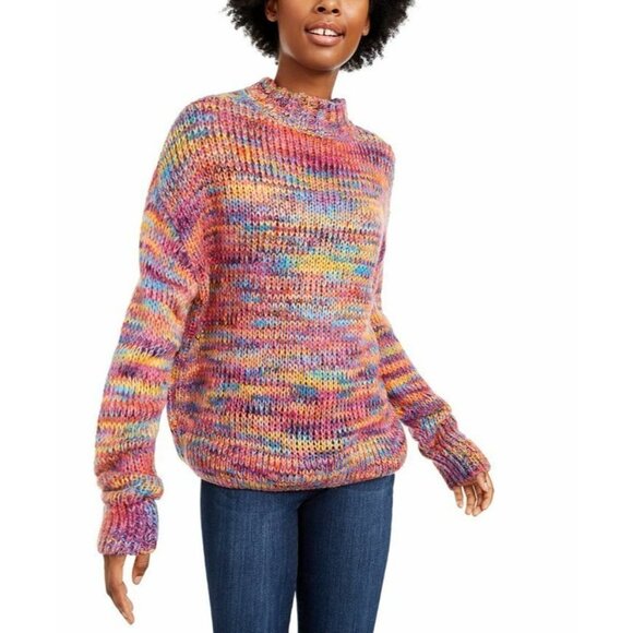 Hooked Up Juniors Multicolored Rainbow Combo Mock‎ Neck Knit Pullover Sweater S - Picture 1 of 9
